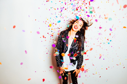 Happy party woman with confetti containing girl, woman, and party, a Beauty & Fashion Photo by asife