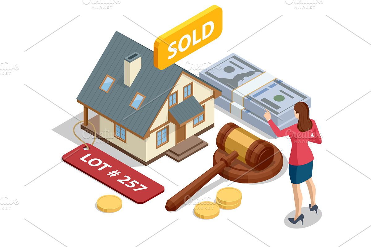 Isometric online auction concept, a Finance Illustration by Golden Sikorka