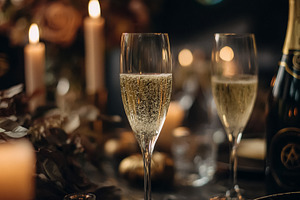 Romantic dinner celebrating special occasion with champagne, bub, a Photo by Studio ANNA