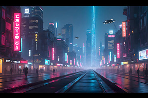 Neon City Skyline With Futuristic Gl, a Photo by LOGOCREATIVE