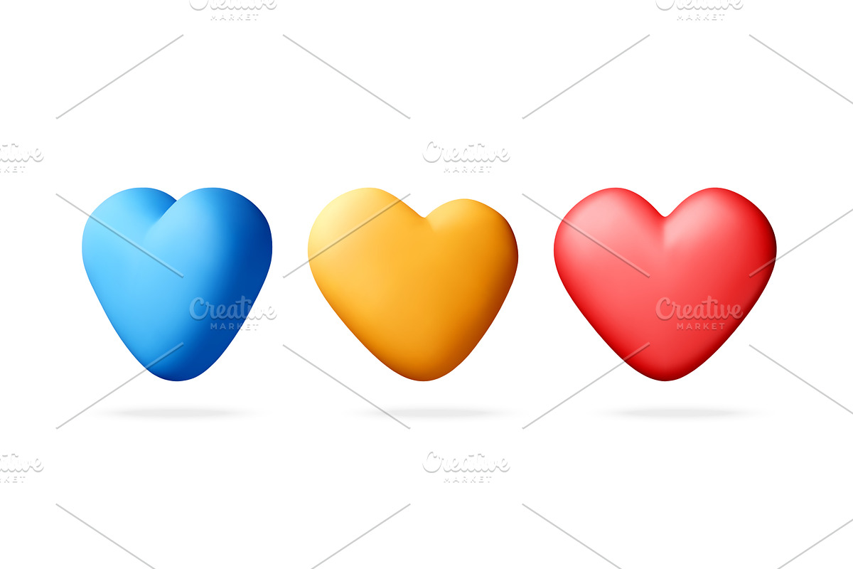 Three colorful 3d hearts isolated on, an Object Illustration by Abscent