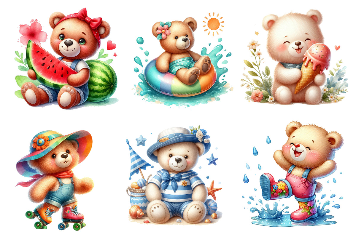 Summer Teddy Bear Clipart, an Illustration by Dream Creation (Photo 3 of 5)