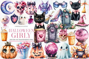 Watercolor Girly Halloween Clipart, an Illustration by Designworld