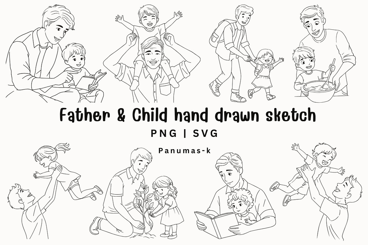 Father and his kid hand drawn sketch, an Illustration by PKshop (Photo 2 of 3)