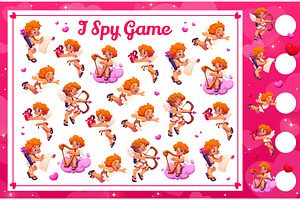 I spy game worksheet with Valentine, a Seasonal Illustration by Vector Tradition