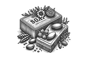 Handmade Soap engraving vector, a Healthcare Illustration by AlexArt