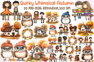 Quirky Whimsical Autumn Clipart Bund, an Illustration by Sublimation Artist