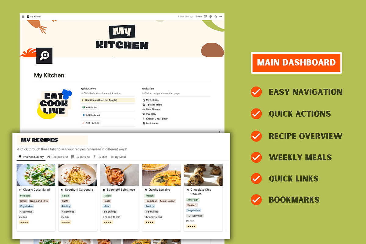 Notion Recipes Meal Planner Template, a Templates & Theme by Woolshark (Photo 2 of 10)