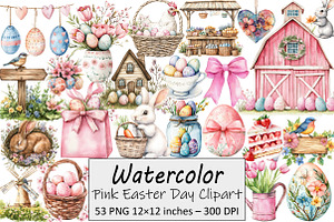 Pink Easter Day Clipart, an Illustration by Design Market