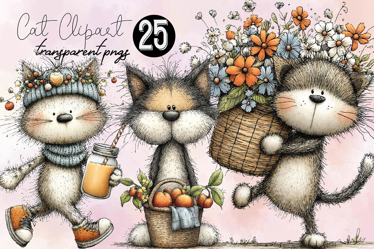 Whimsical Cat Clipart, an Animal Illustration by SVGArt (Photo 1 of 3)