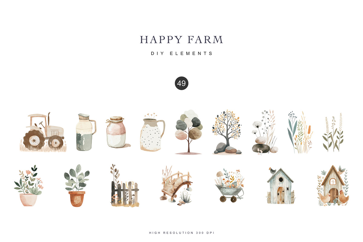 watercolor farm animal clipart set, an Animal Illustration by Pink Studio Art (Photo 10 of 13)
