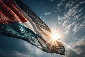 Palestinian flag flowing in the wind with sunlight bursting thro, an Animal Photo by José Manuel Gelpi