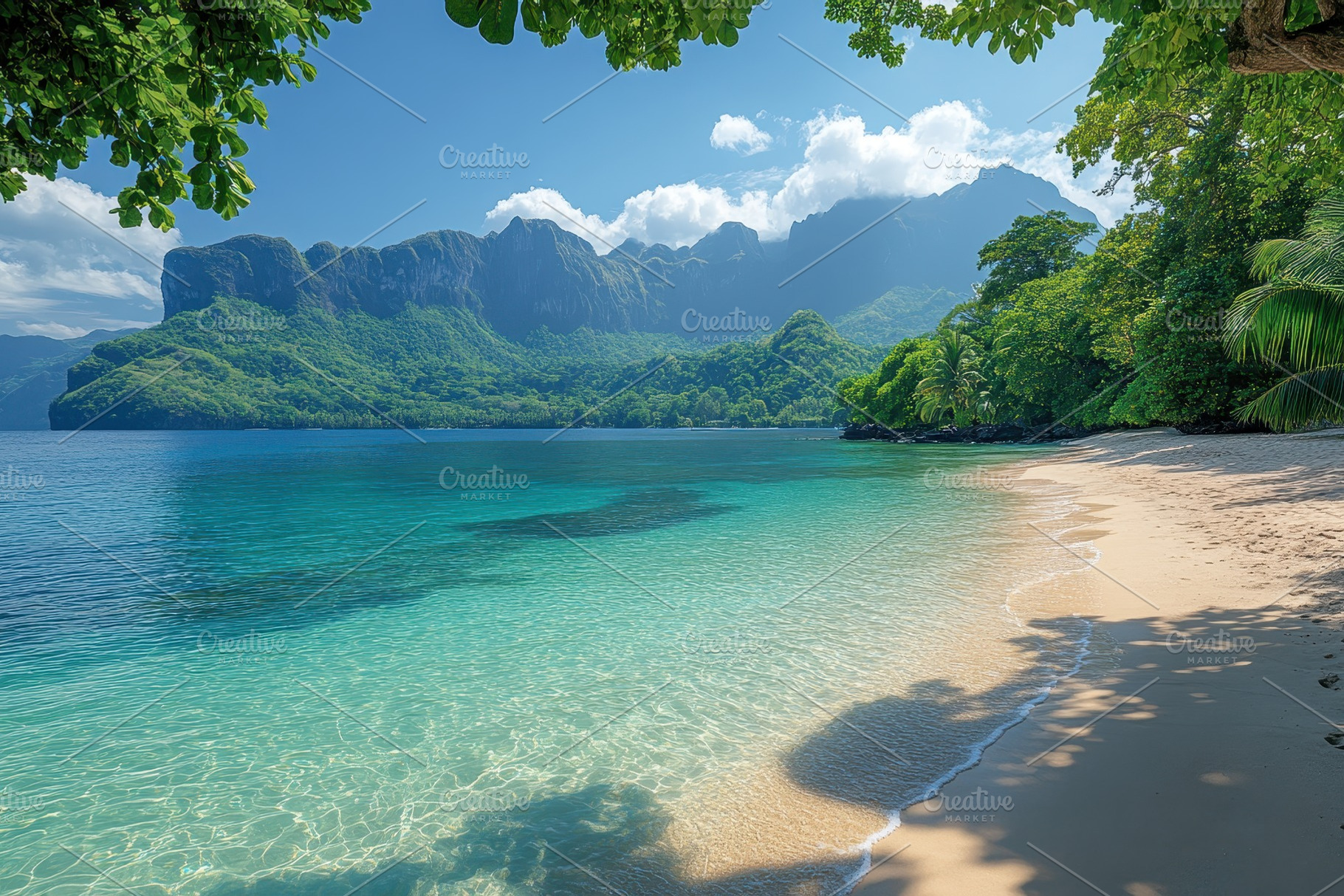 Tropical beach with clear water and, a Photo by Tanuart
