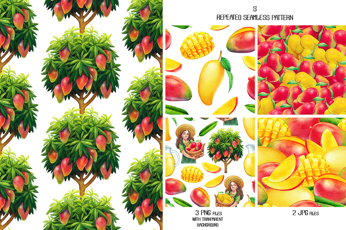 Watercolor Mango collection, a Food Illustration by Ekaterina Glazkova (Photo 4 of 6)