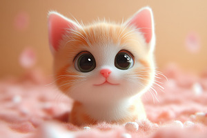 Cute orange kitten with big eyes sit, a Photo by Tanuart