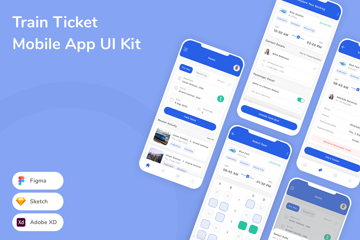 Train Ticket Mobile App UI Kit, an UI Kit Template by Betush