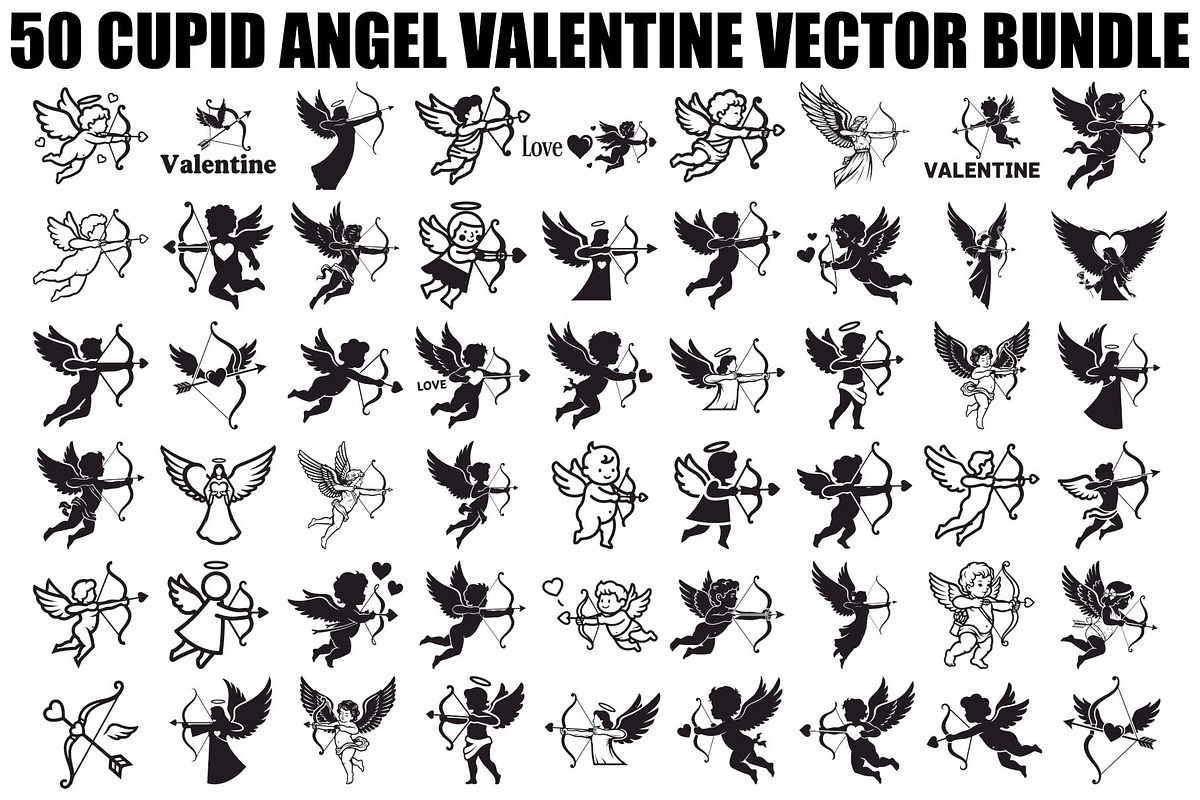 Cupid Angel Valentine Vector Bundle, an Illustration by jahid234 (Photo 1 of 47)