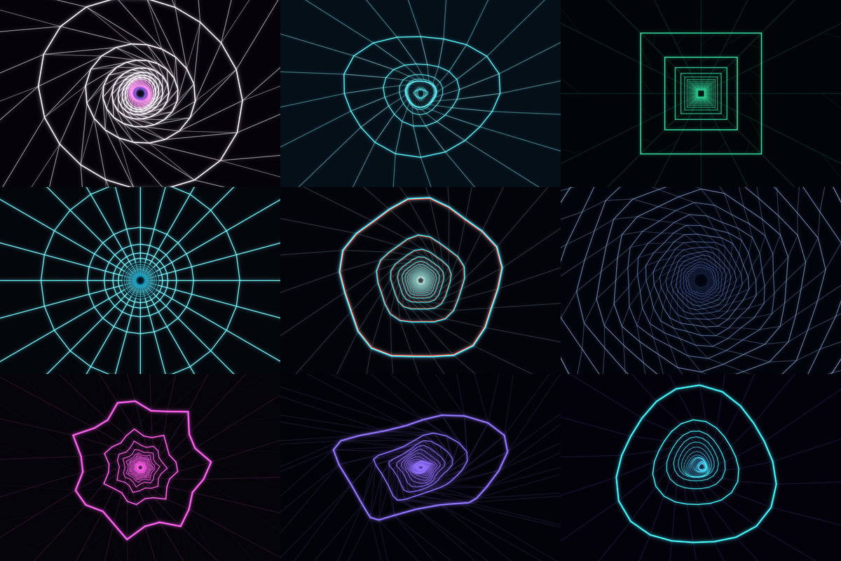 Infinite Neon Tunnels: 4K Loops, a Background Graphic by cheapmotiongraphics (Photo 5 of 7)