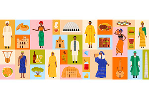 African cultural collage with, an Animal Illustration by Flashvector