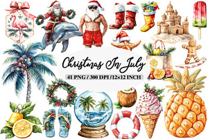 Hand-Drawn Christmas in July Clipart, an Illustration by Daily.Designs