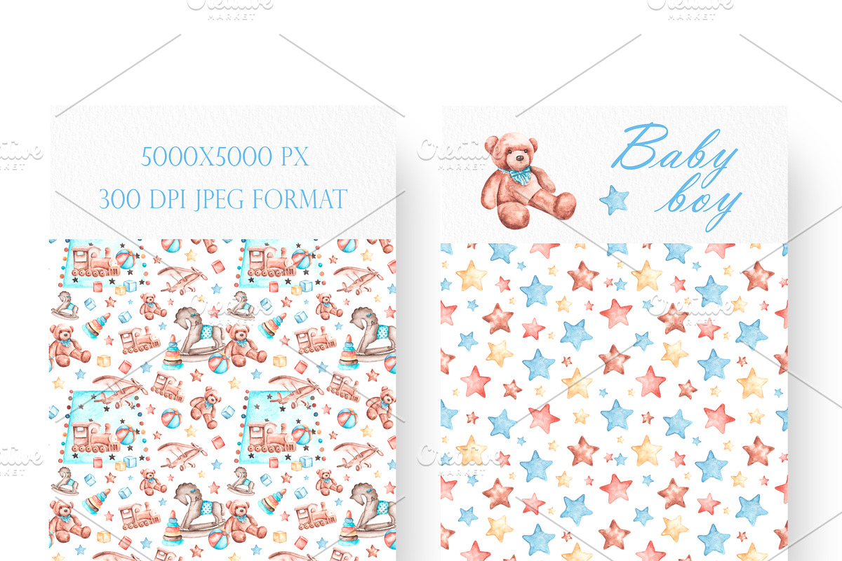 Baby boy watercolor set. Birthday., an Illustration by SabinaWatercolorArt (Photo 7 of 15)