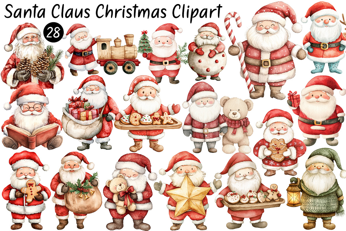 Cute Santa Claus Christmas Clipart, a Seasonal Illustration by CitraGraphics (Photo 1 of 7)