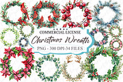Watercolor Christmas Wreath Clipart, an Illustration by designcity5 (Thumbnail 1 of 5)