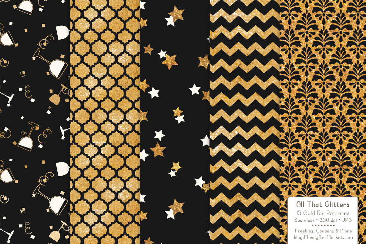 Gold Foil Digital Papers in Black, a Pattern Graphic by Amanda Ilkov (Photo 4 of 4)