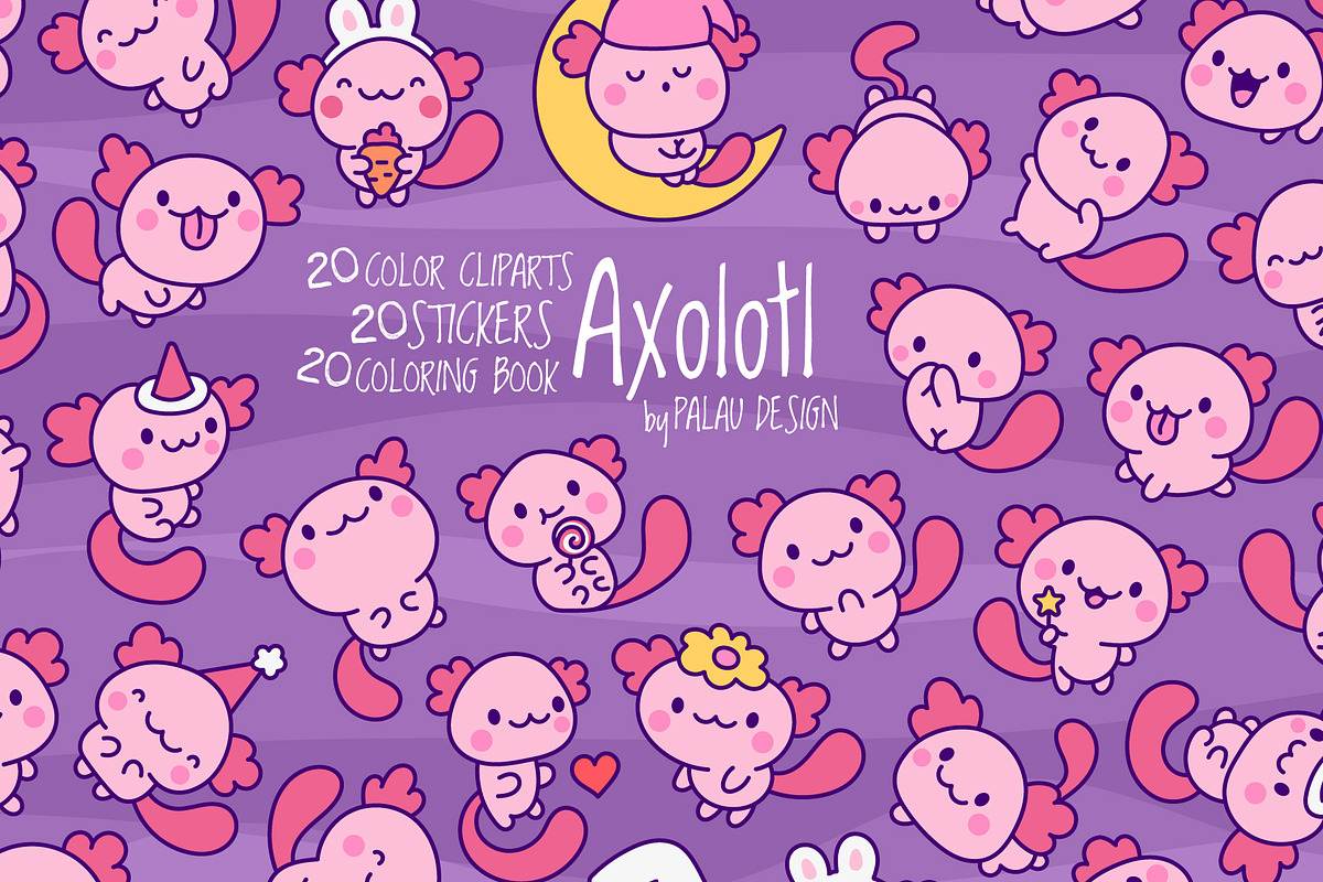 Cute Kawaii Axolotl Pet Character, an Animal Illustration by Palau (Photo 1 of 12)