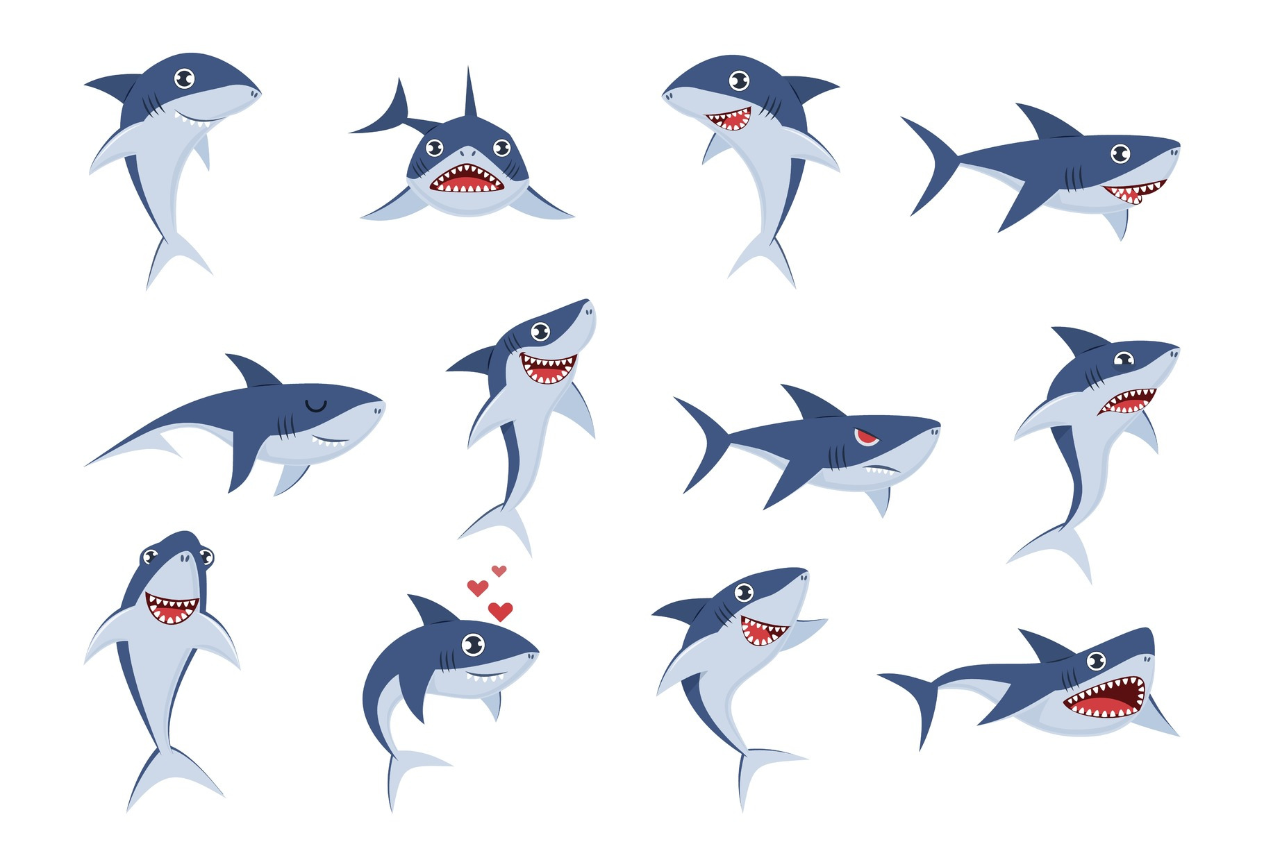 Cartoon cute sharks. Underwater | Animal Illustrations ~ Creative Market