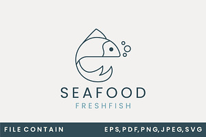 fish sea line art logo vector illust