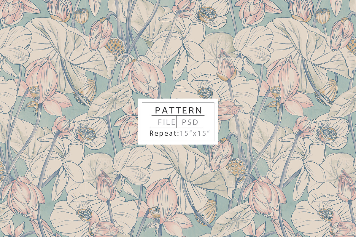 Vintage Ethereal Lotus, a Pattern Graphic by Print Diaries (Photo 1 of 5)
