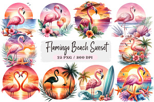 Flamingo Beach Sunset, an Illustration by DreamArtGraphic
