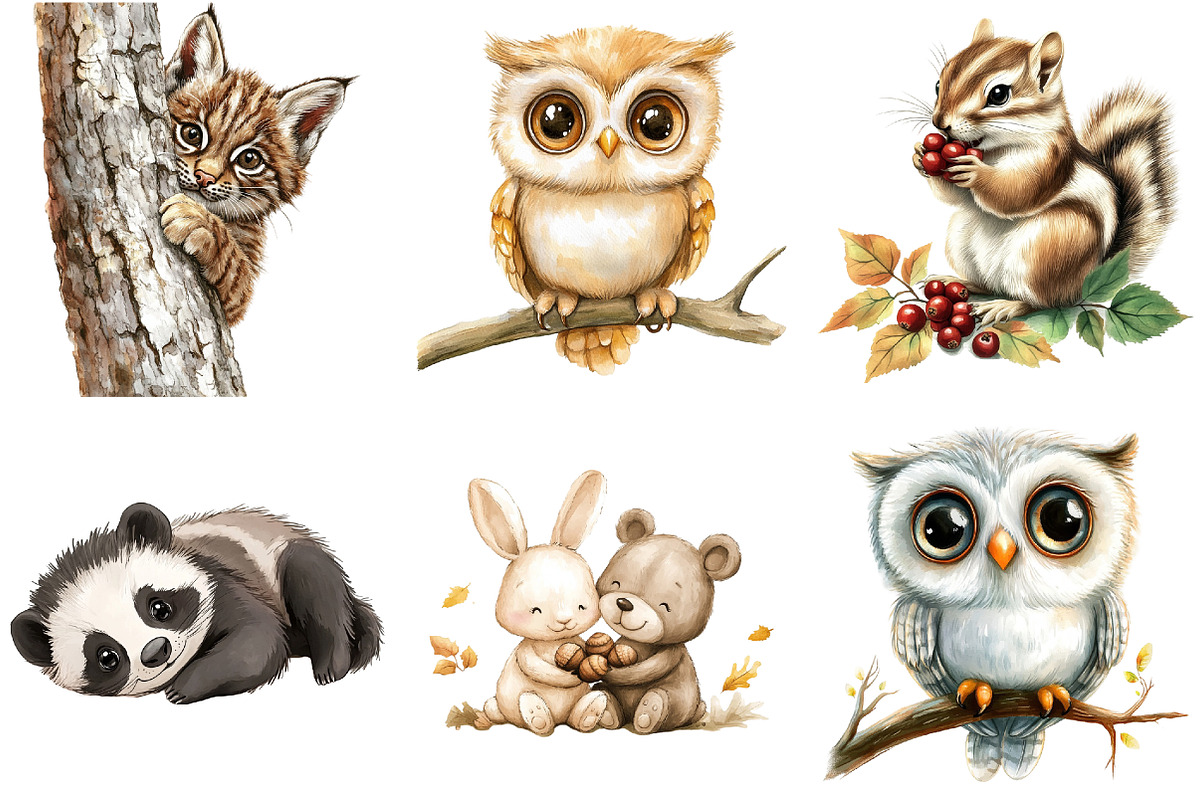 Woodland Animals Clipart, an Illustration by Watercolor design (Photo 2 of 4)