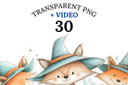 30 Watercolor Fox Witch Clipart PNGs, an Animal Illustration by Pati Charm Studio (Thumbnail 1 of 8)