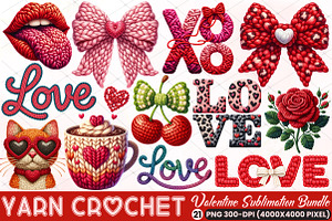 Faux Yarn Valentine’s Day Png Bundle, a Seasonal Illustration by RobertsArt