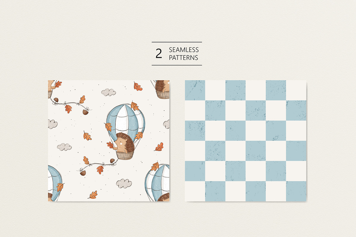 Hedgehog and air balloon, a Pattern Graphic by Olena Kuznietsova (Photo 2 of 10)