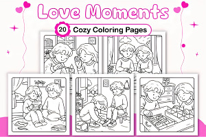 Love Moments Cozy Coloring Pages, a Decorative Illustration by Ink Gallery