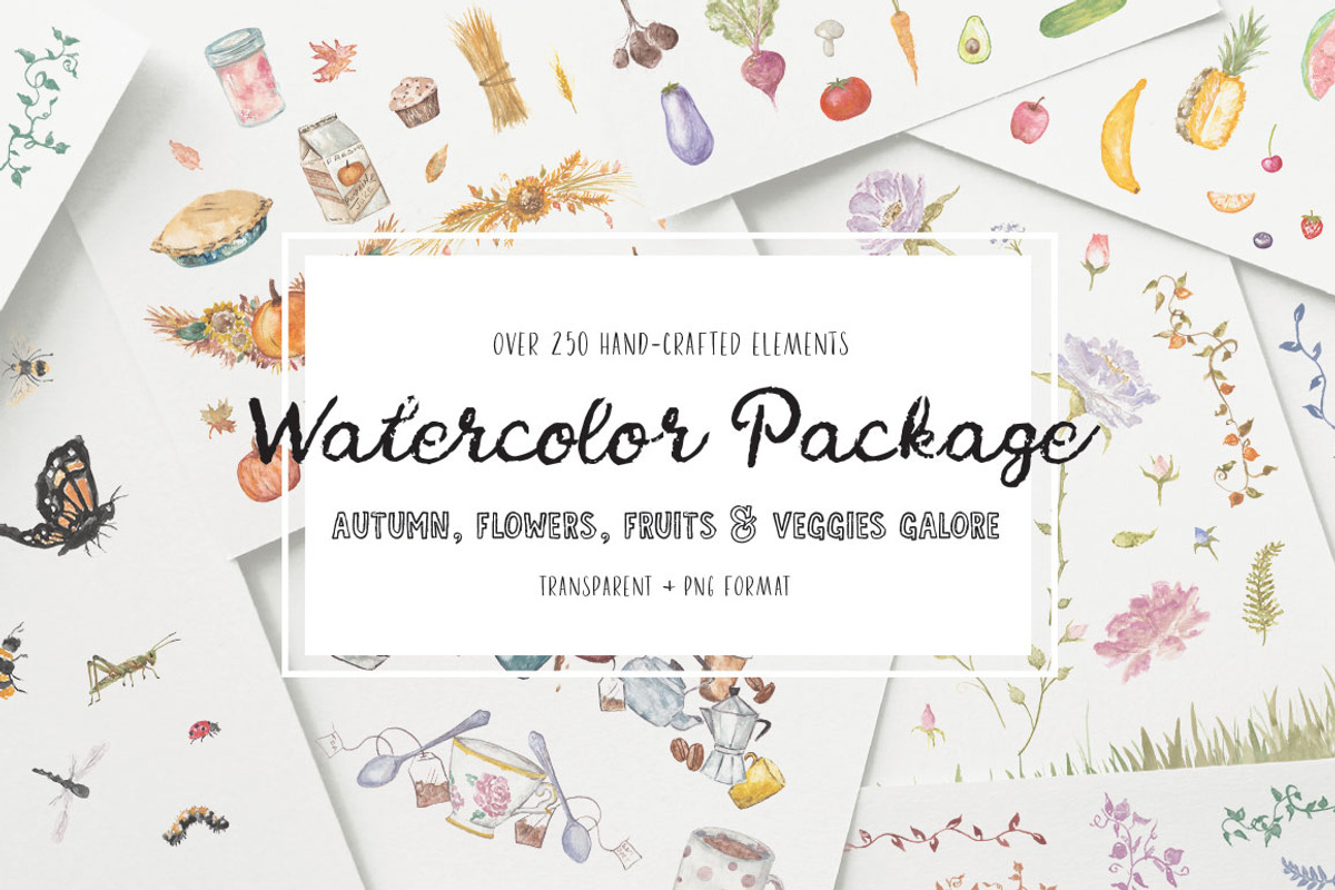 Watercolor Galore - 250+ Elements, a Decorative Illustration by Rawberry Strubarb Ink. (Photo 1 of 8)