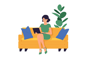 Woman working remotely on laptop, a Technology Illustration by Flashvector