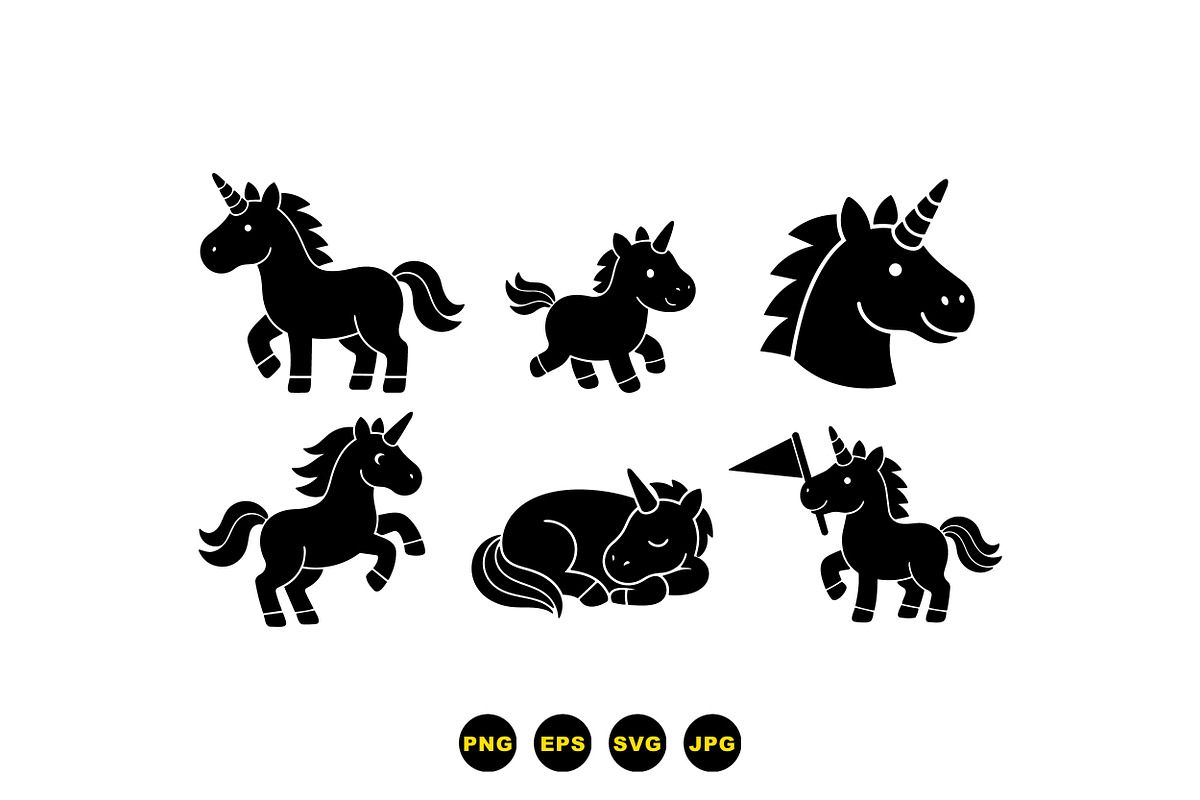 Cute Unicorn Silhouette Pack, an Illustration by designvectx (Photo 3 of 3)