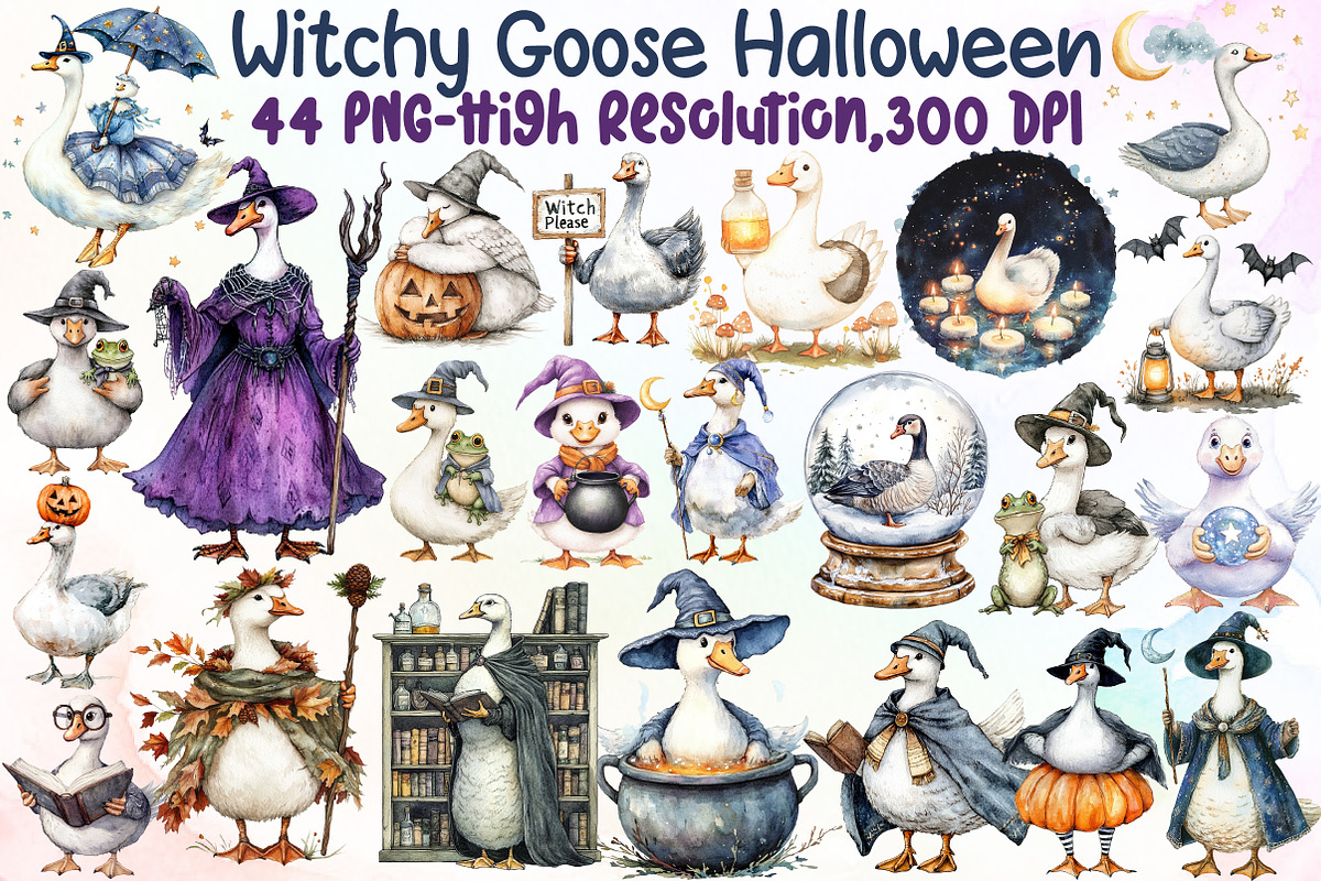 Witchy Goose Halloween Clipart Set, an Illustration by Sublimation Artist (Photo 1 of 6)