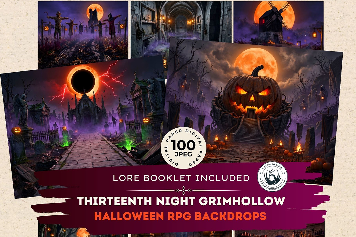 100 Halloween RPG Backdrops, a Seasonal Illustration by ThatsDesignArt (Photo 1 of 19)