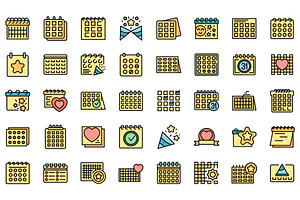 Event Planner Icons Set Line Color