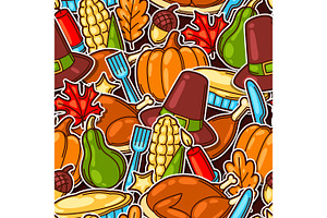 Happy Thanksgiving Day Seamless Pattern With Holiday Objects