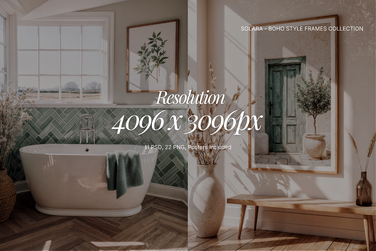 SOLARA Boho Frame Mockup (11 PSD), a Mockup by vikes.art (Photo 3 of 8)