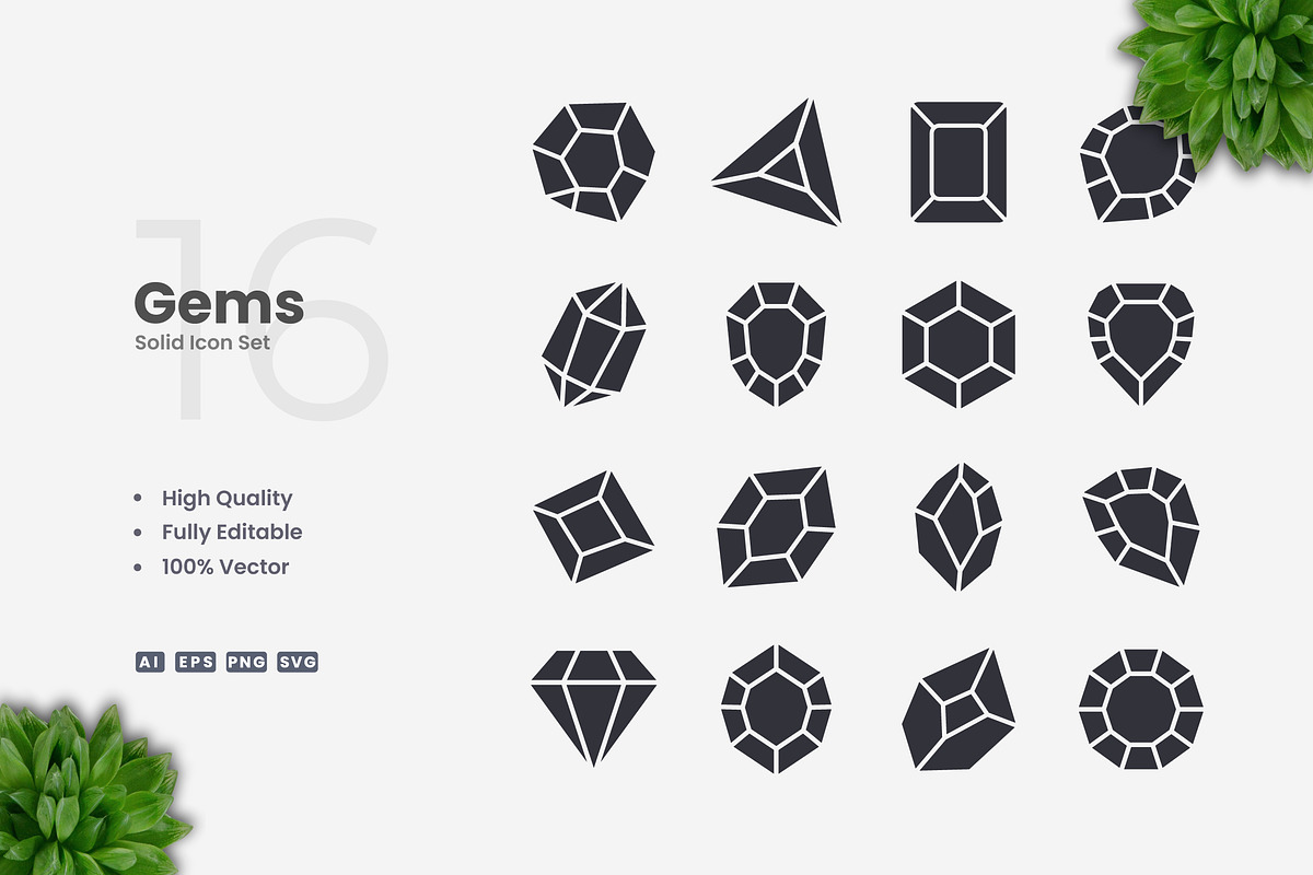 Gems Solid Icons, an Icon by Upnowgraphic