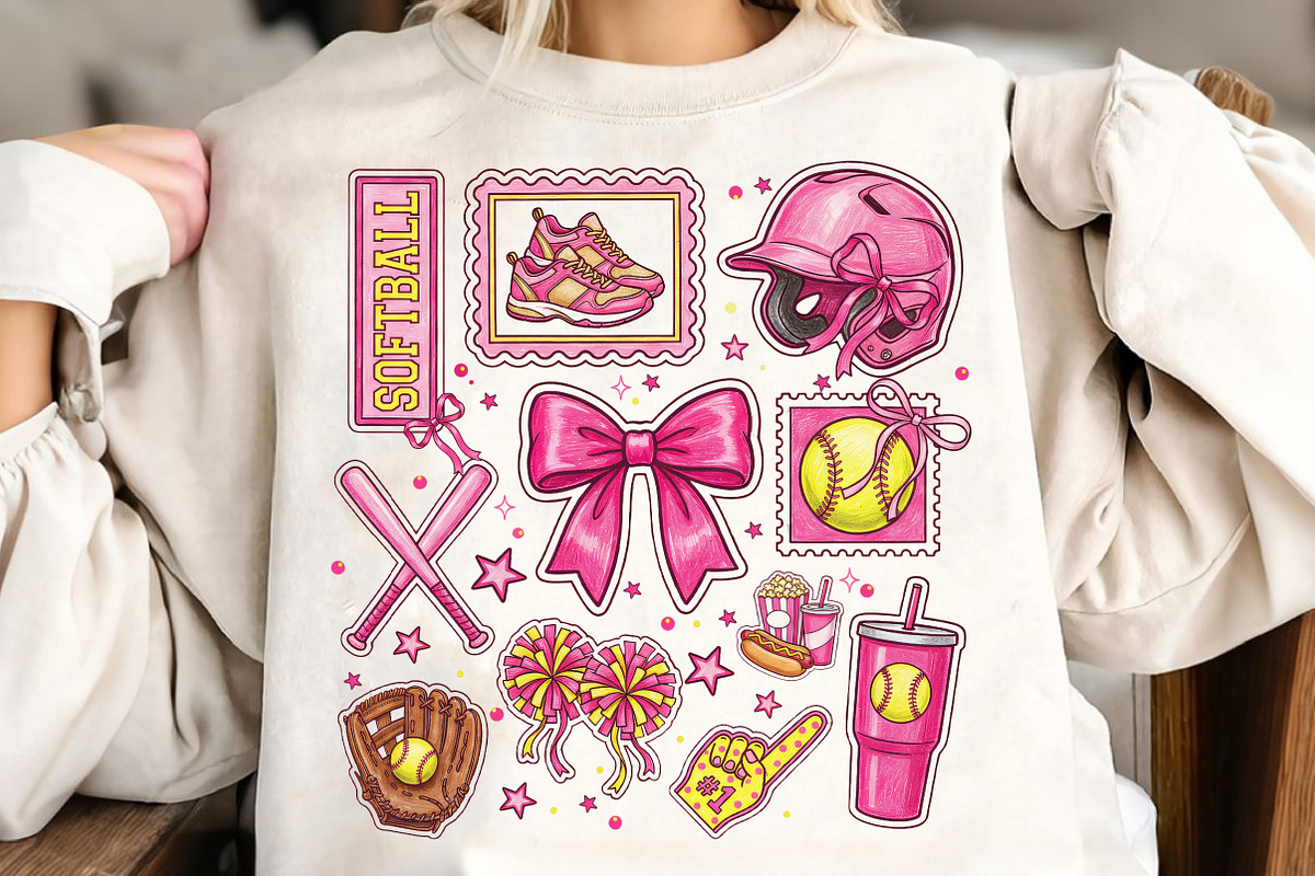 Floral Softball Bow Png, Game Day, an Illustration by CreationArt (Photo 1 of 9)