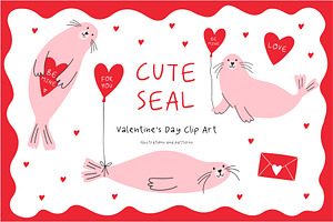 Cute Seal. Valentine's Day Clip Art