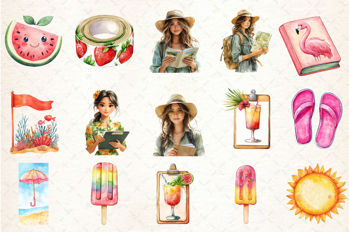 Watercolor Summer Planner Clipart, an Illustration by Rose Art (Photo 2 of 4)